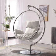 Elegant Hanging Chair with Pedestal Base – Hardened Acrylic Egg Swing Chair on Alloy Steel Stand with Cushion