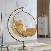 Elegant Hanging Chair with Pedestal Base – Hardened Acrylic Egg Swing Chair on Alloy Steel Stand with Cushion