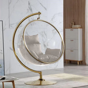 Elegant Hanging Chair with Pedestal Base – Hardened Acrylic Egg Swing Chair on Alloy Steel Stand with Cushion