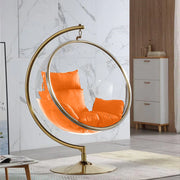 Elegant Hanging Chair with Pedestal Base – Hardened Acrylic Egg Swing Chair on Alloy Steel Stand with Cushion