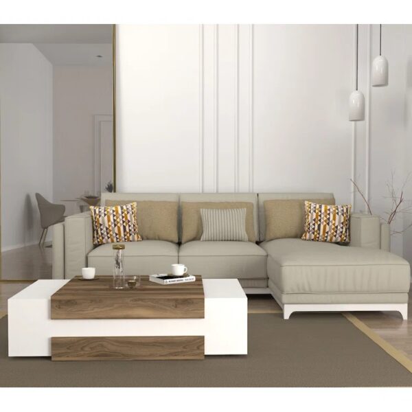 Modern Rectangular Coffee Table – White & Walnut Finish