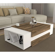 Modern Rectangular Coffee Table – White & Walnut Finish