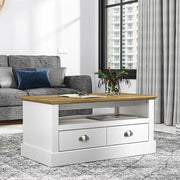 Modern Coffee Table with 2 Drawers & Open Shelf – Manufactured Wood