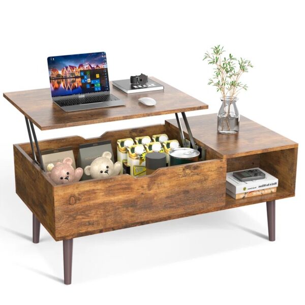 Modern Coffee Table with Storage Drawers & Shelves – Rectangular Engineered Wood Table with Two Drawers & Open Shelves for Living Room