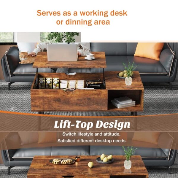 Modern Coffee Table with Storage Drawers & Shelves – Rectangular Engineered Wood Table with Two Drawers & Open Shelves for Living Room