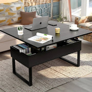 Lift‑Top Coffee Table with Hidden Storage & Dining Surface – Multi‑Function Rustic Engineered Wood Table with Lower Shelf (≈ 100 × 50 cm)