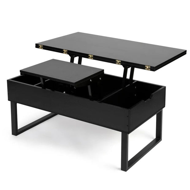 Lift‑Top Coffee Table with Hidden Storage & Dining Surface – Multi‑Function Rustic Engineered Wood Table with Lower Shelf (≈ 100 × 50 cm)