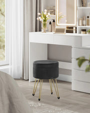 SONGMICS Storage Ottoman, Velvet Dressing Table Stool, 39 x 44.4 cm (Dia. x H), Round Storage Stool Seat, 4 Metal Legs