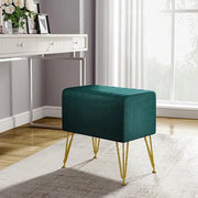 Green Channel Velvet Stool with Gold Legs – Upholstered Accent Stool with Hairpin Metal Base (46.5 × 31.5 × 46 cm)