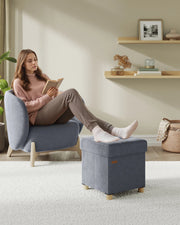 SONGMICS Small Storage Ottoman, 38 x 38 x 40 cm, Folding Storage Cube with Lid, Footstool, Footrest, 37 L, Velvet Surface
