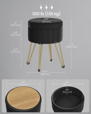 SONGMICS Storage Ottoman, Velvet Dressing Table Stool, 39 x 44.4 cm (Dia. x H), Round Storage Stool Seat, 4 Metal Legs