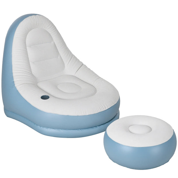 Outsunny Inflatable Chair and Footstool, Inflatable Sofa Lounger with Soft Plush Fabric and Cup Holder, for Camping, Gaming
