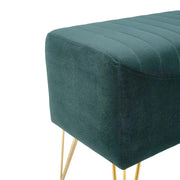 Green Channel Velvet Stool with Gold Legs – Upholstered Accent Stool with Hairpin Metal Base (46.5 × 31.5 × 46 cm)