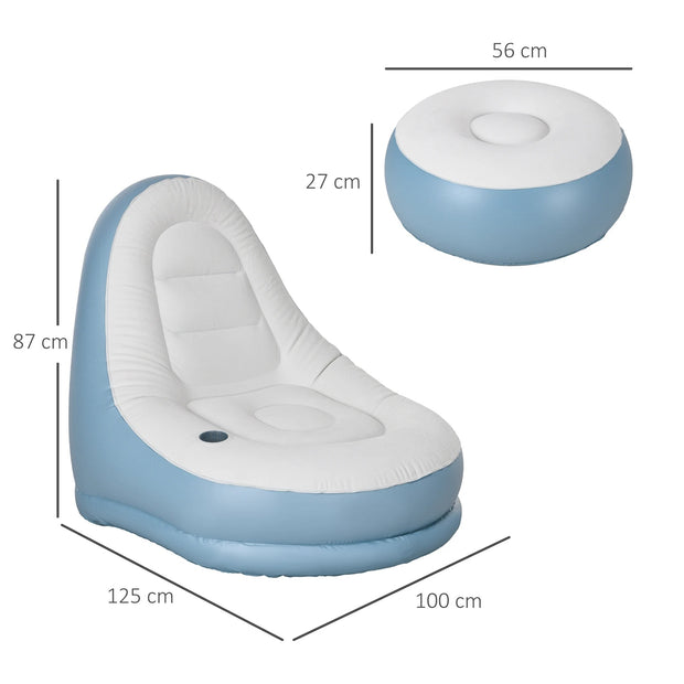 Outsunny Inflatable Chair and Footstool, Inflatable Sofa Lounger with Soft Plush Fabric and Cup Holder, for Camping, Gaming
