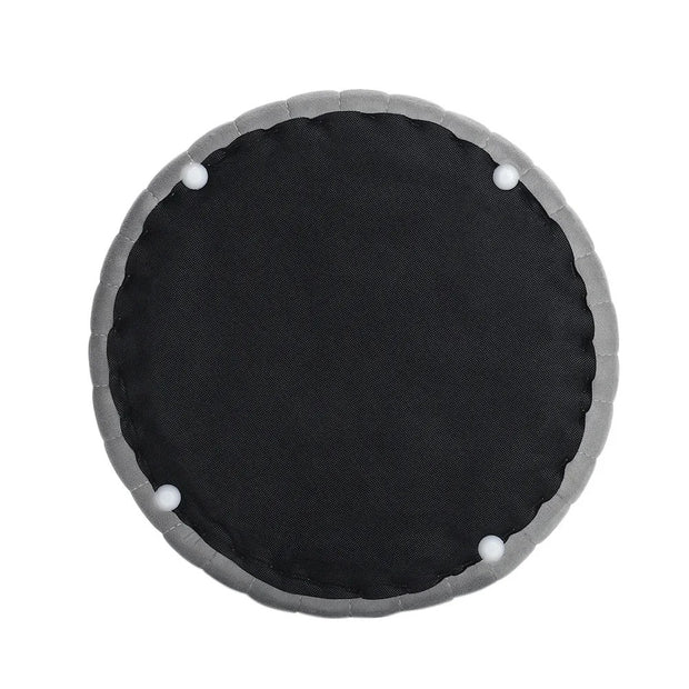 Grey Round Velvet Ottoman Stool – Upholstered Dressing Table Accent Seat with Gold Alloy Steel Legs (≈ 37 × 36 × 45 cm)