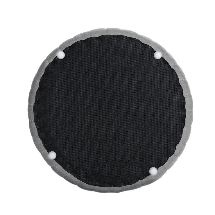 Grey Round Velvet Ottoman Stool – Upholstered Dressing Table Accent Seat with Gold Alloy Steel Legs (≈ 37 × 36 × 45 cm)