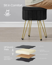 SONGMICS Storage Ottoman, Velvet Dressing Table Stool, 39 x 44.4 cm (Dia. x H), Round Storage Stool Seat, 4 Metal Legs