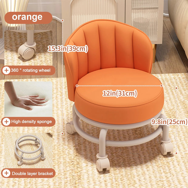 Mobile Rolling Stool with Wheels – 360° Swivel Low Pulley Seat for Entry, Dressing & Kids (with Optional Backrest)