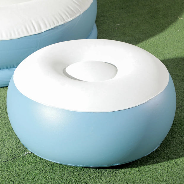 Outsunny Inflatable Chair and Footstool, Inflatable Sofa Lounger with Soft Plush Fabric and Cup Holder, for Camping, Gaming