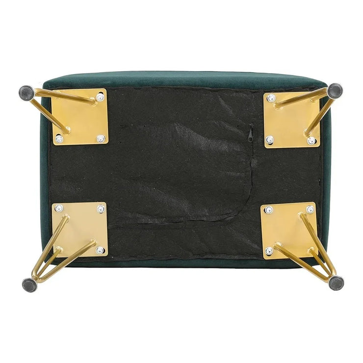 Green Channel Velvet Stool with Gold Legs – Upholstered Accent Stool with Hairpin Metal Base (46.5 × 31.5 × 46 cm)