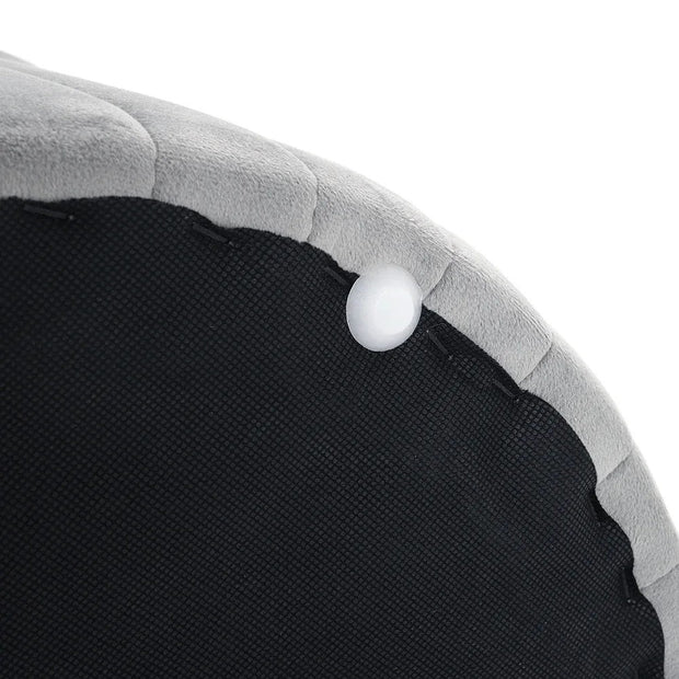 Grey Round Velvet Ottoman Stool – Upholstered Dressing Table Accent Seat with Gold Alloy Steel Legs (≈ 37 × 36 × 45 cm)