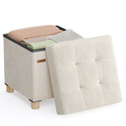 SONGMICS Small Storage Ottoman, 38 x 38 x 40 cm, Folding Storage Cube with Lid, Footstool, Footrest, 37 L, Velvet Surface