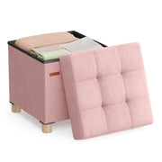 SONGMICS Small Storage Ottoman, 38 x 38 x 40 cm, Folding Storage Cube with Lid, Footstool, Footrest, 37 L, Velvet Surface