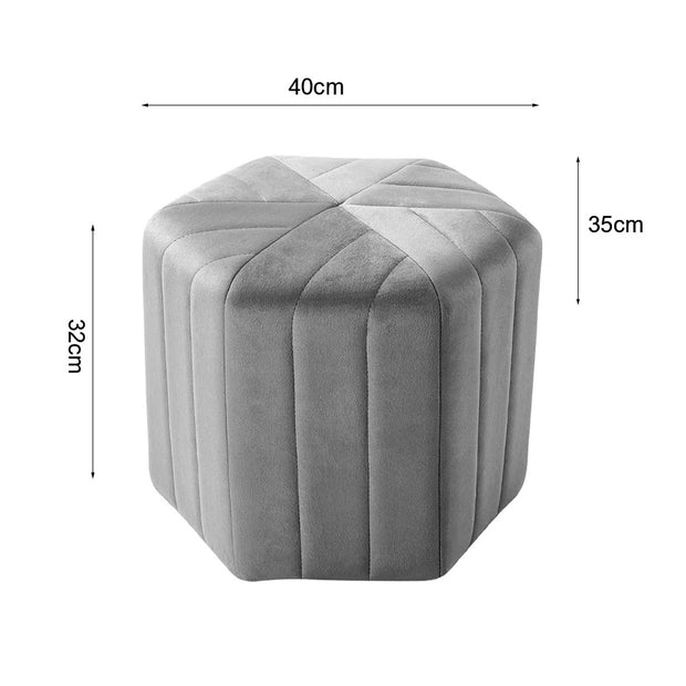 Minimal Hexagonal Striped Velvet Footstool – Upholstered Accent Ottoman Stool (40 × 35 × 32 cm)
