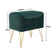 Green Channel Velvet Stool with Gold Legs – Upholstered Accent Stool with Hairpin Metal Base (46.5 × 31.5 × 46 cm)