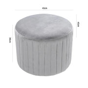 Grey Round Velvet Ottoman Stool – Upholstered Dressing Table Accent Seat with Gold Alloy Steel Legs (≈ 37 × 36 × 45 cm)