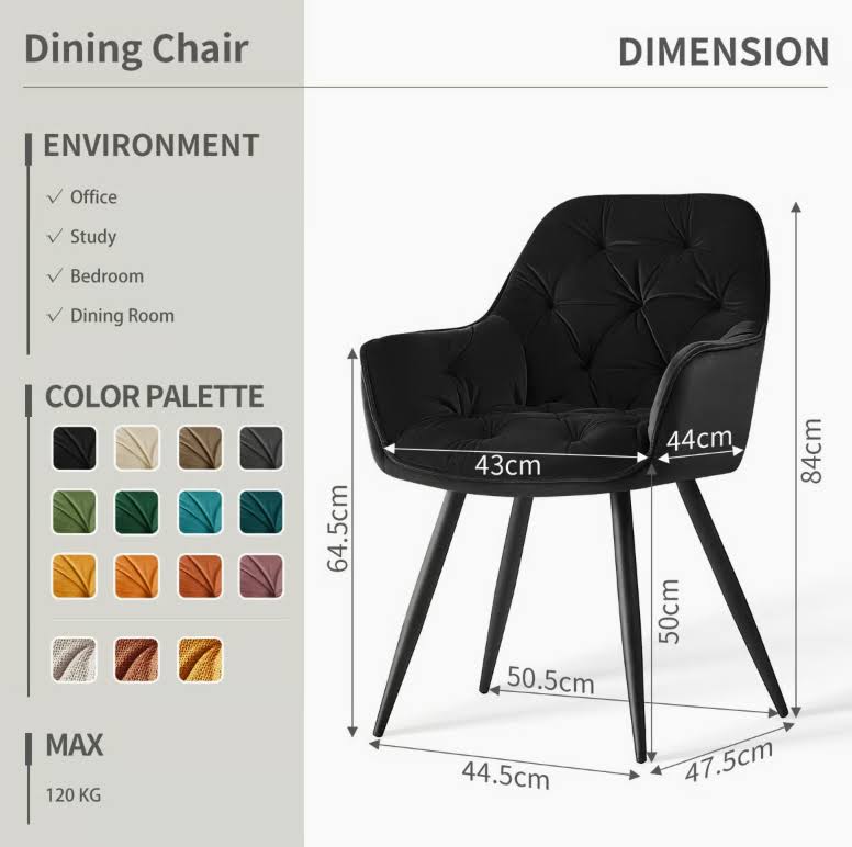 Set of 4 Velvet Dining Room Chairs with Arm - Image 2