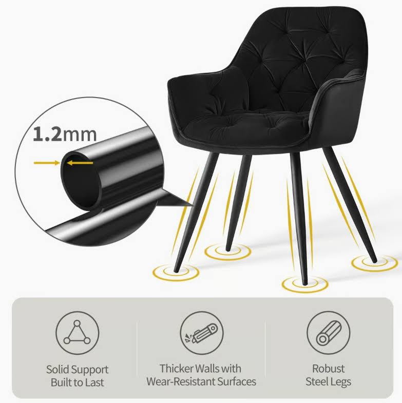Set of 4 Velvet Dining Room Chairs with Arm - Image 4