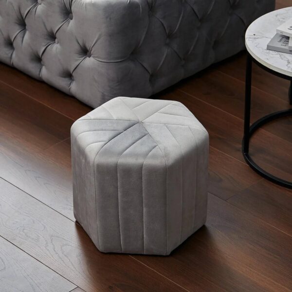 Minimal Hexagonal Striped Velvet Footstool – Upholstered Accent Ottoman Stool (40 × 35 × 32 cm)