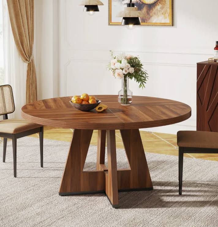 4 Person Round Dining Table Walnut 119 Cm - Image 4