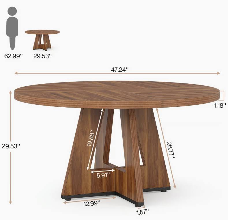 4 Person Round Dining Table Walnut 119 Cm - Image 2