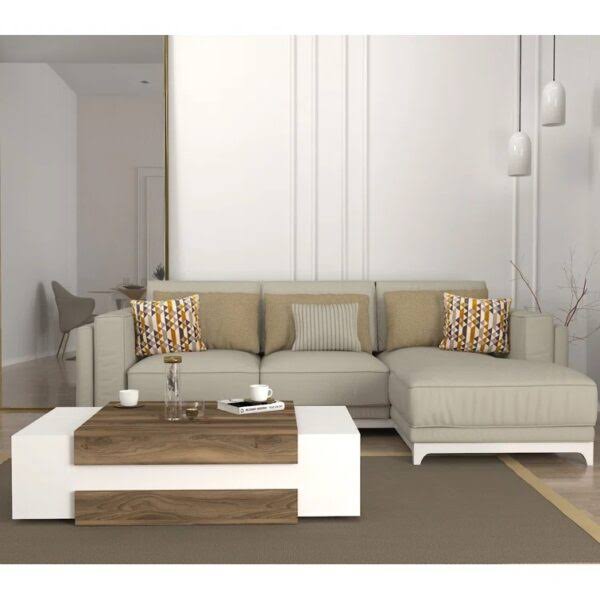 Modern Rectangular Coffee Table – White & Walnut Finish - Image 2