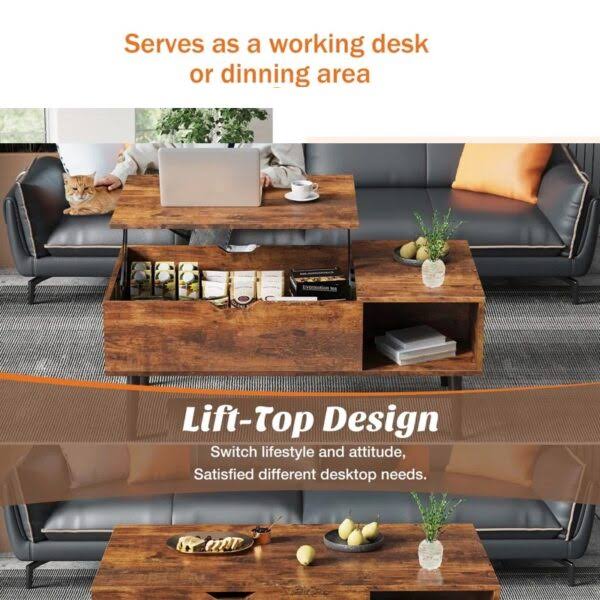 Modern Coffee Table with Storage Drawers & Shelves – Rectangular Engineered Wood Table with Two Drawers & Open Shelves for Living Room - Image 2