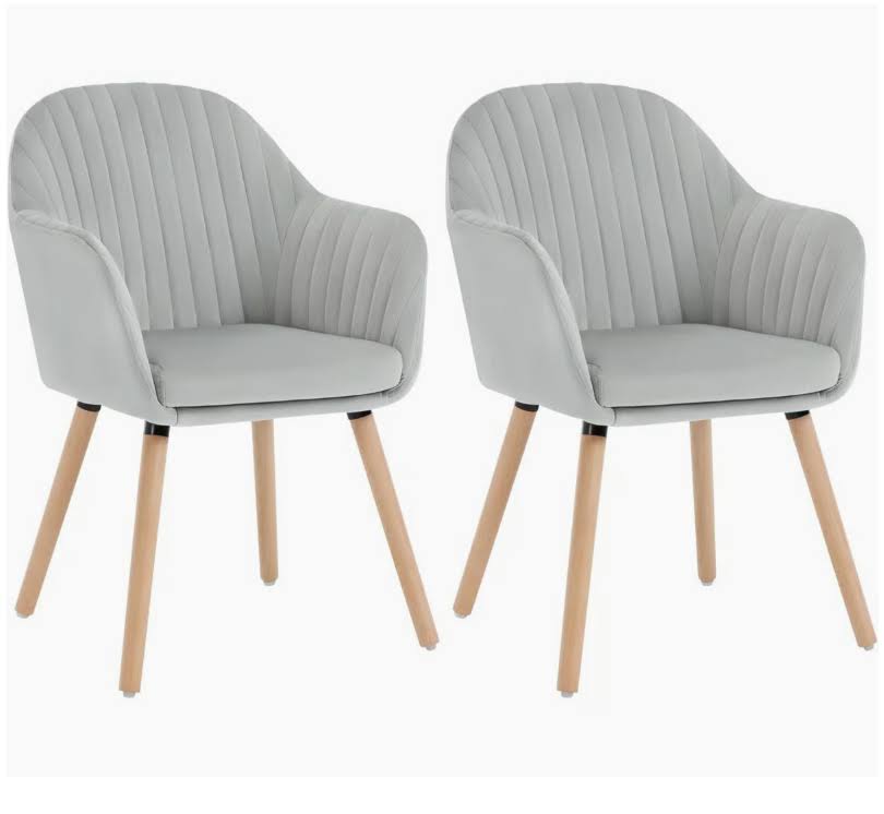 Light Grey Dining Room Velvet Arm Chairs (Set of 2) - 44cm Height