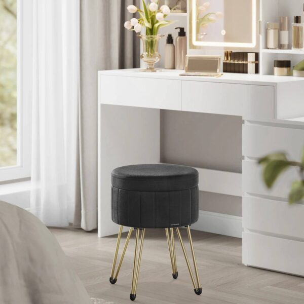 SONGMICS Storage Ottoman, Velvet Dressing Table Stool, 39 x 44.4 cm (Dia. x H), Round Storage Stool Seat, 4 Metal LegsSONGMICS Storage Ottoman, Velvet Dressing Table Stool, 39 x 44.4 cm (Dia. x H), Round Storage Stool Seat, 4 Metal Legs